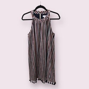 THML Womens Chevron Pattern Tassel Hem Sleeveless Scoop Neck Mini Dress Size M